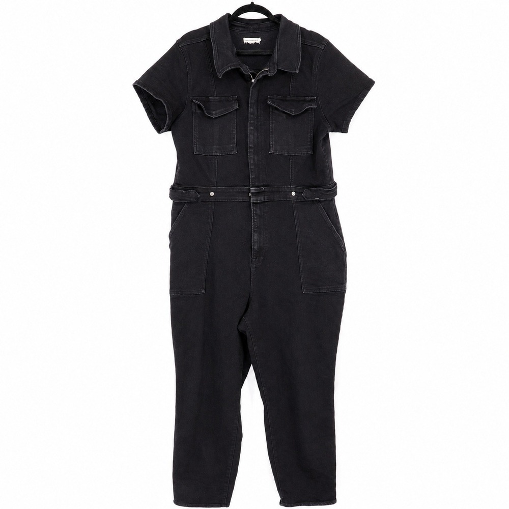Good American Fit For Success Jumpsuit 2XL Black Denim Short Sleeve Utility Zip